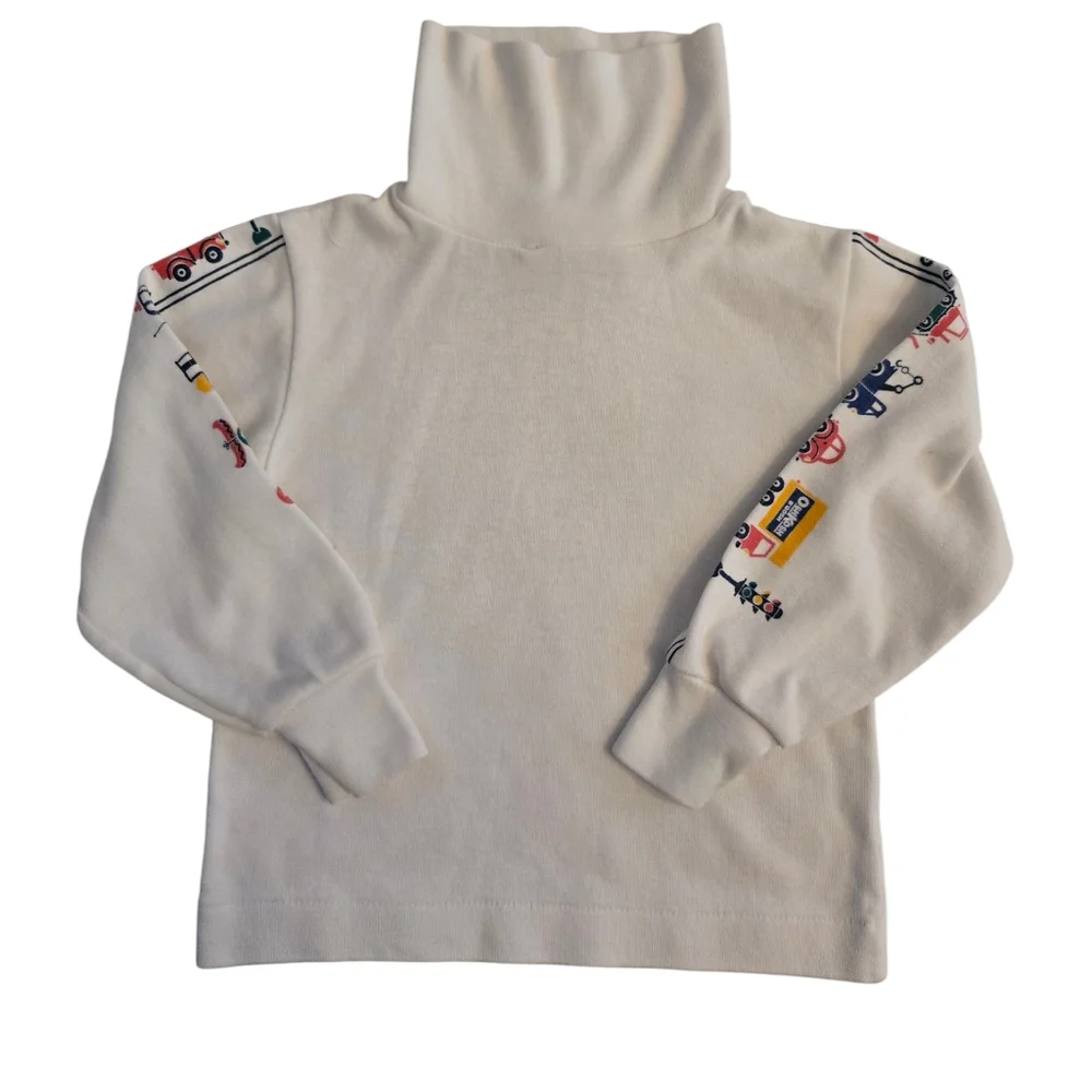 Vintage 1990s Oshkosh B'gosh White Car Patterned Turtleneck